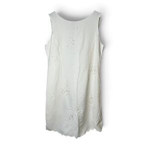 Donna Ricco New York Dress Womens 14 Ivory Linen Embroidered Floral Sheath Midi